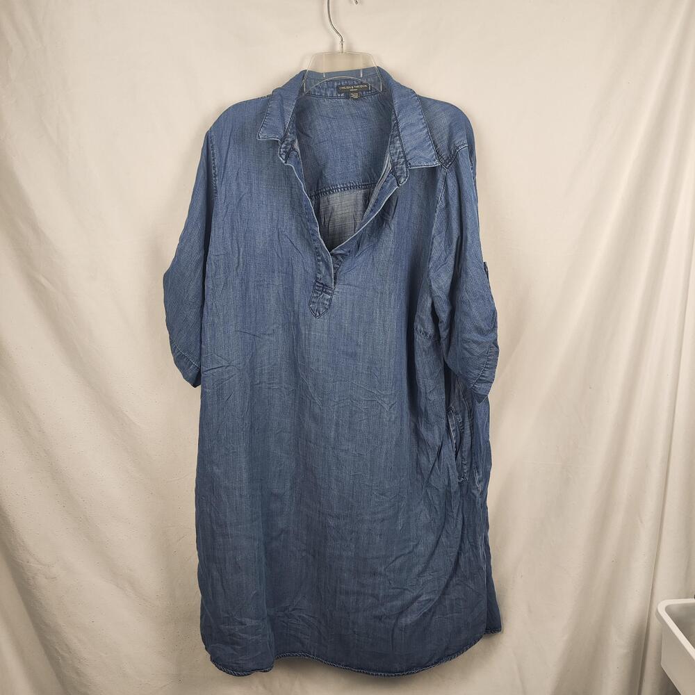 Chelsea & Theodore Dress Womens 2X Blue Chambray Shirt Shift Pockets Casual